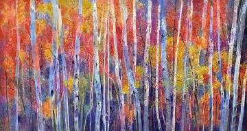 Bosque Painting - Árboles amarillos rojos Otoño por cuchillo 01